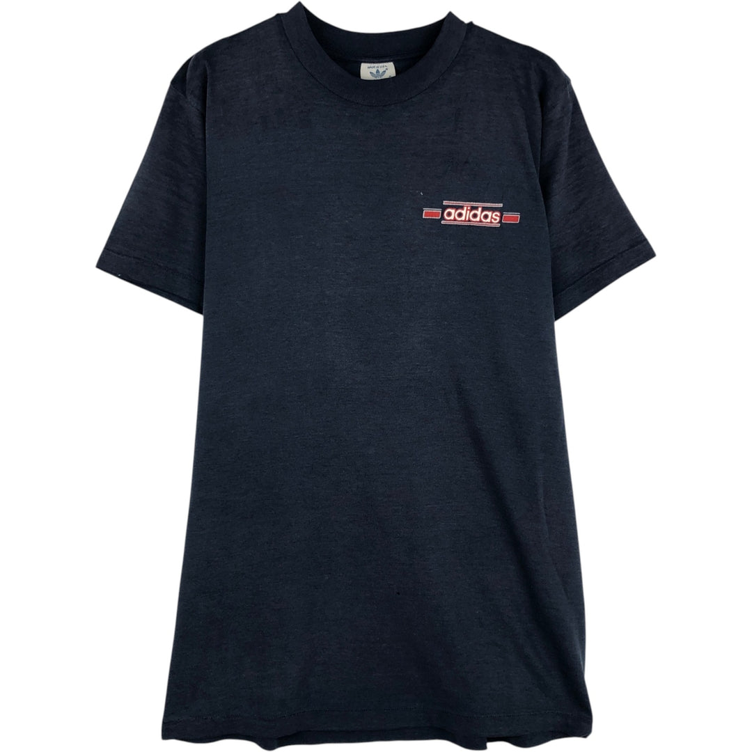 80'S Adidas Trefoil Logo Print T-Shirt, Made in USA, Men's Size M (approx.), Vintage polyester navy blue type Vintage Second Hand
