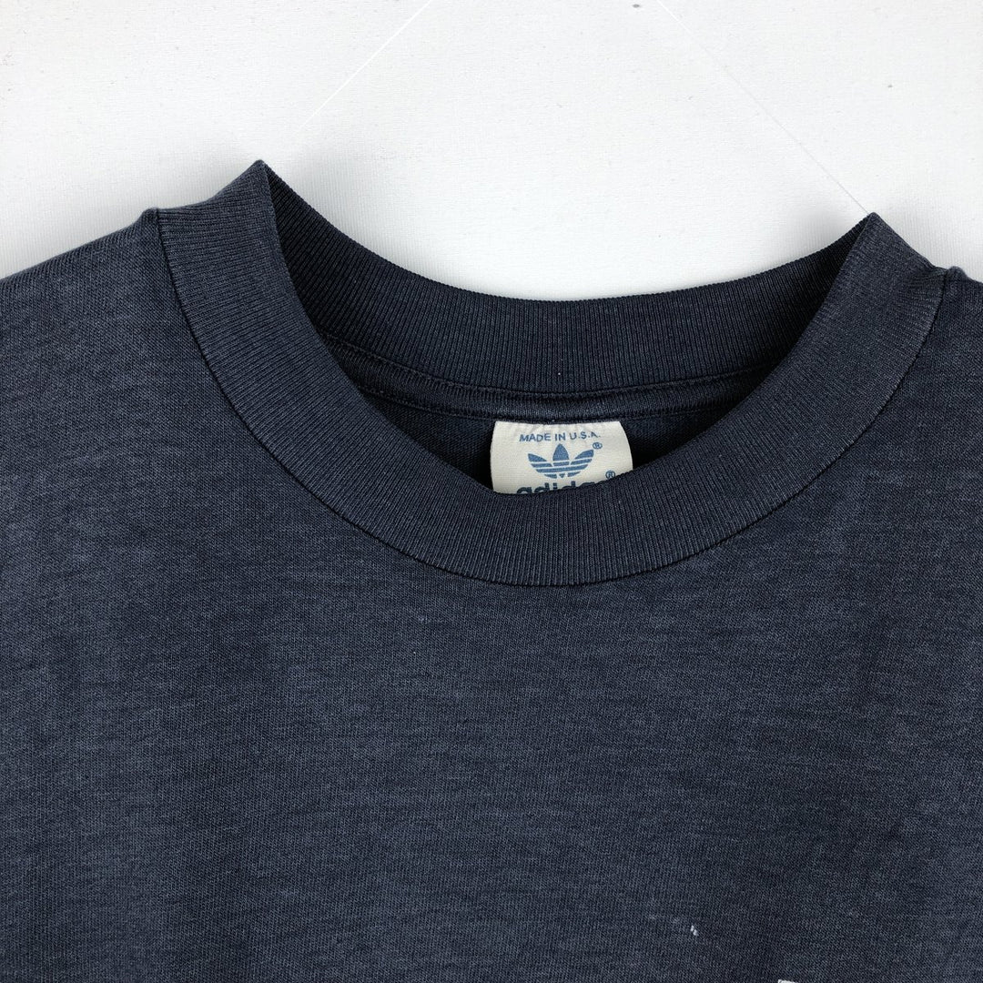 80'S Adidas Trefoil Logo Print T-Shirt, Made in USA, Men's Size M (approx.), Vintage polyester navy blue type Vintage Second Hand