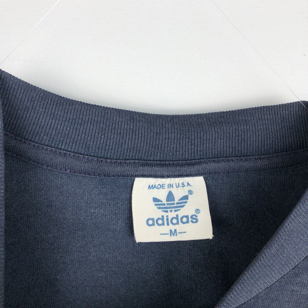 80'S Adidas Trefoil Logo Print T-Shirt, Made in USA, Men's Size M (approx.), Vintage polyester navy blue type Vintage Second Hand