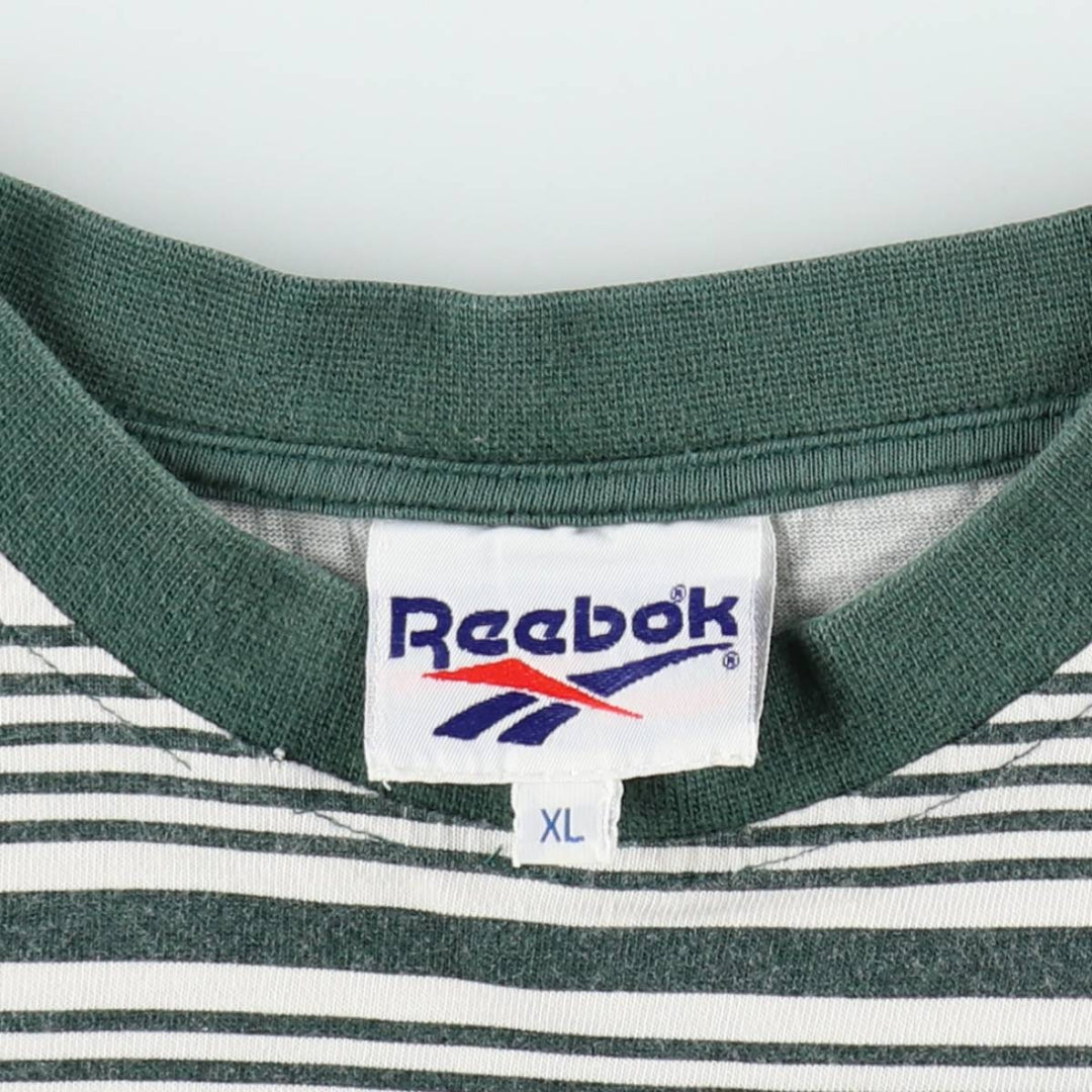 90'S Reebok Multi-Striped Logo T-Shirt, Men's Size XL (Equivalent), Vintage cotton green type Vintage Second Hand