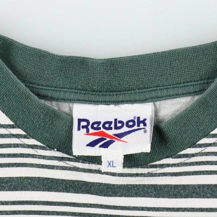 90'S Reebok Multi-Striped Logo T-Shirt, Men's Size XL (Equivalent), Vintage cotton green type Vintage Second Hand