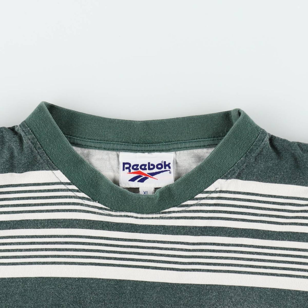 90'S Reebok Multi-Striped Logo T-Shirt, Men's Size XL (Equivalent), Vintage cotton green type Vintage Second Hand