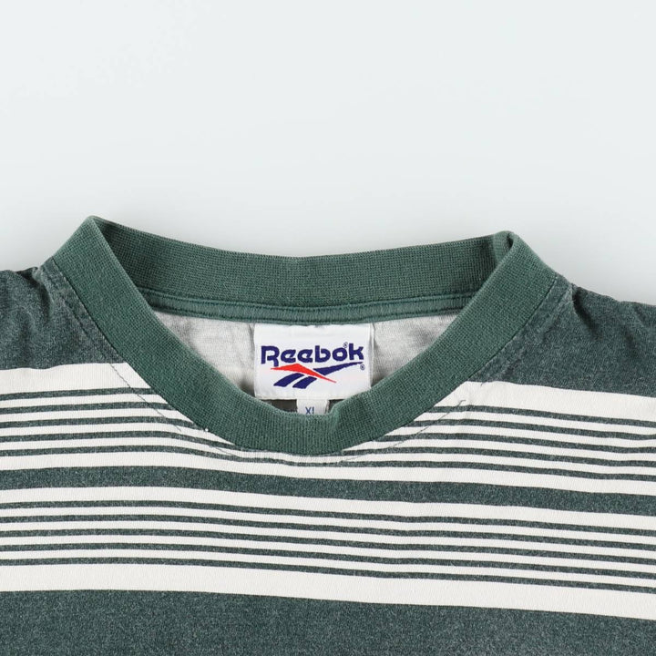 90'S Reebok Multi-Striped Logo T-Shirt, Men's Size XL (Equivalent), Vintage cotton green type Vintage Second Hand