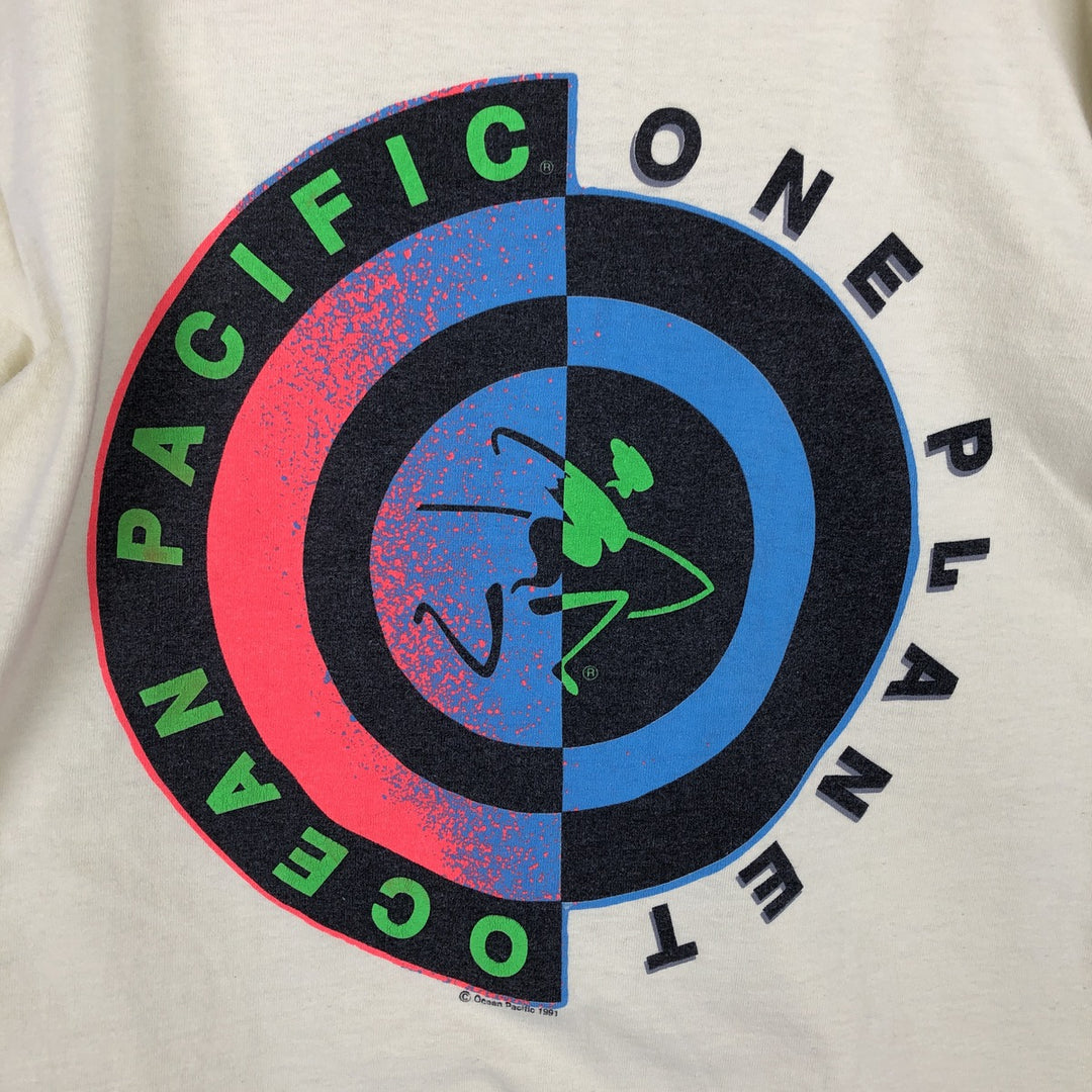 90'S Ocean Pacific Silver Tag Surf Skate T-Shirt, Made in USA, Men's Size S (Equivalent), Vintage cotton yellow type Vintage Second Hand