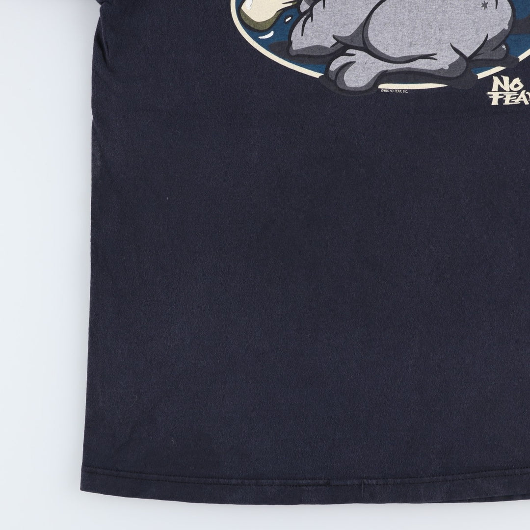 90'S NO FEAR Logo Print T-Shirt, Made in USA, Men's Size M (approx.), Vintage cotton black type Vintage Second Hand