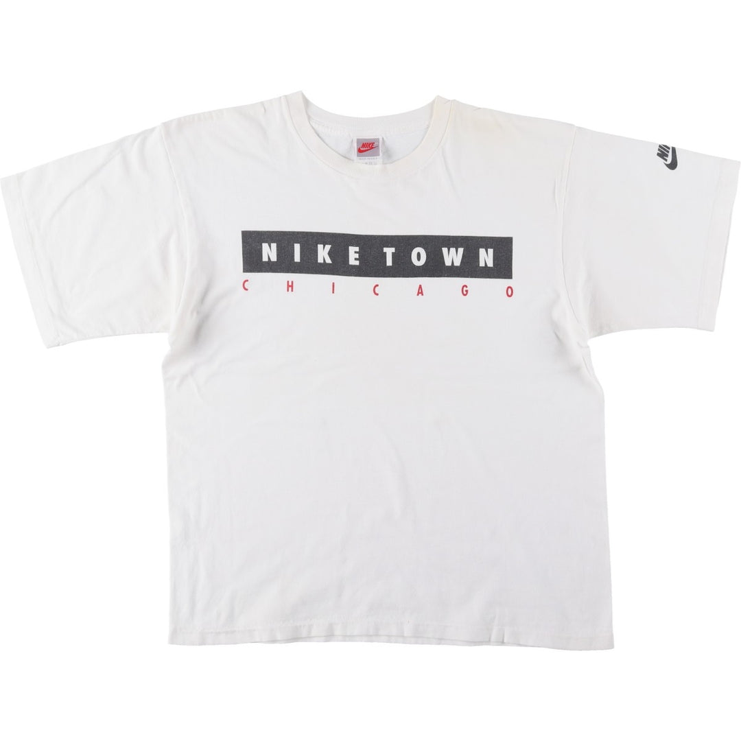 90'S Nike TOWN Silver Tag Logo Print T-Shirt, Made in USA, Men's Size M (approx.), Vintage cotton white type Vintage Second Hand