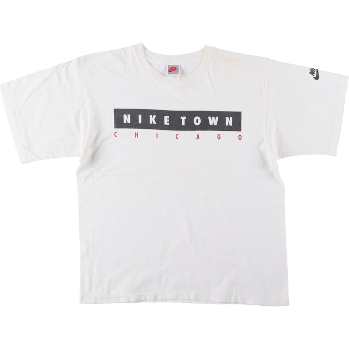 90'S Nike TOWN Silver Tag Logo Print T-Shirt, Made in USA, Men's Size M (approx.), Vintage cotton white type Vintage Second Hand