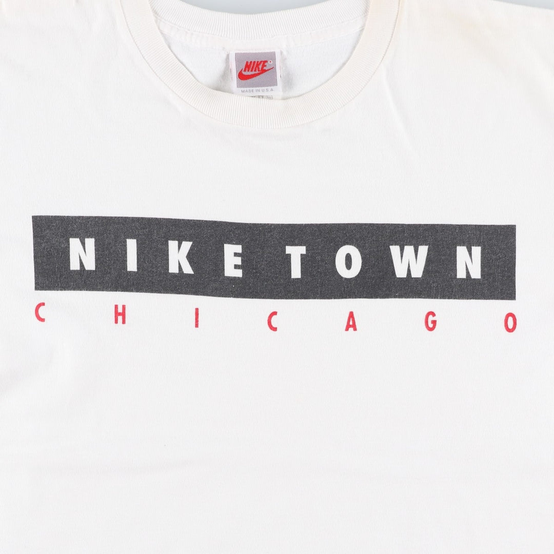 90'S Nike TOWN Silver Tag Logo Print T-Shirt, Made in USA, Men's Size M (approx.), Vintage cotton white type Vintage Second Hand