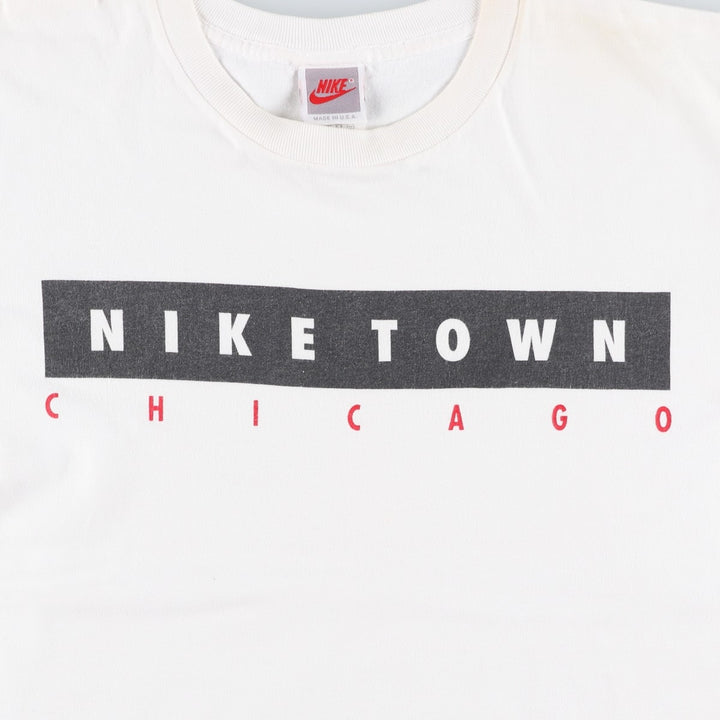 90'S Nike TOWN Silver Tag Logo Print T-Shirt, Made in USA, Men's Size M (approx.), Vintage cotton white type Vintage Second Hand