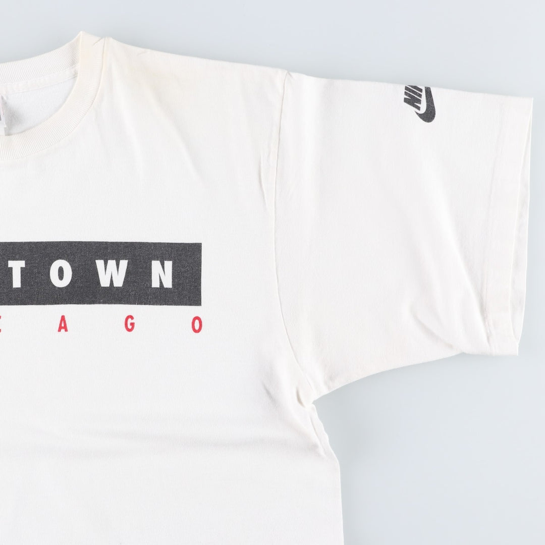 90'S Nike TOWN Silver Tag Logo Print T-Shirt, Made in USA, Men's Size M (approx.), Vintage cotton white type Vintage Second Hand