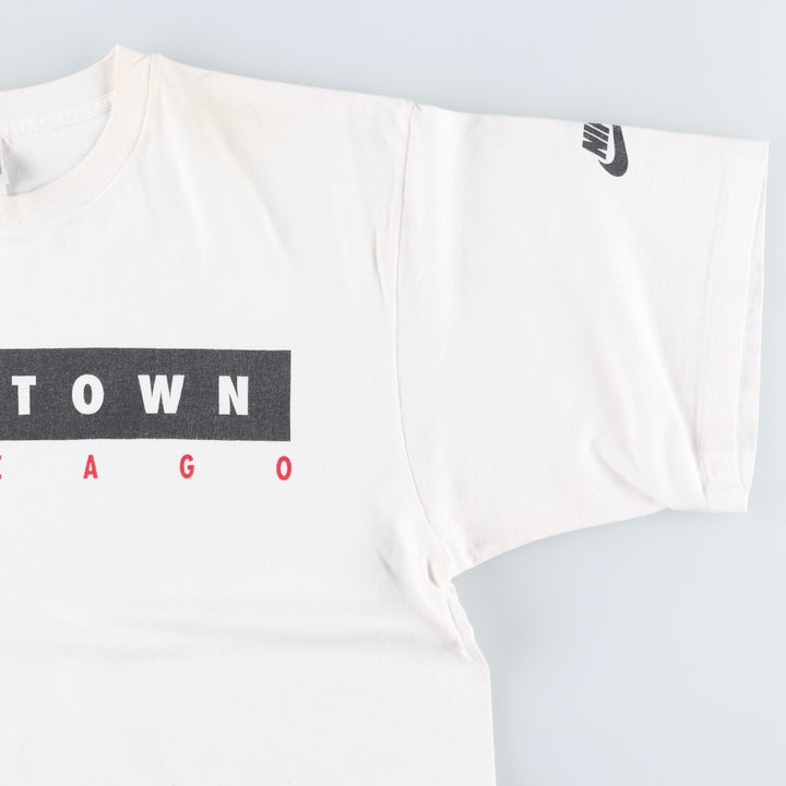90'S Nike TOWN Silver Tag Logo Print T-Shirt, Made in USA, Men's Size M (approx.), Vintage cotton white type Vintage Second Hand