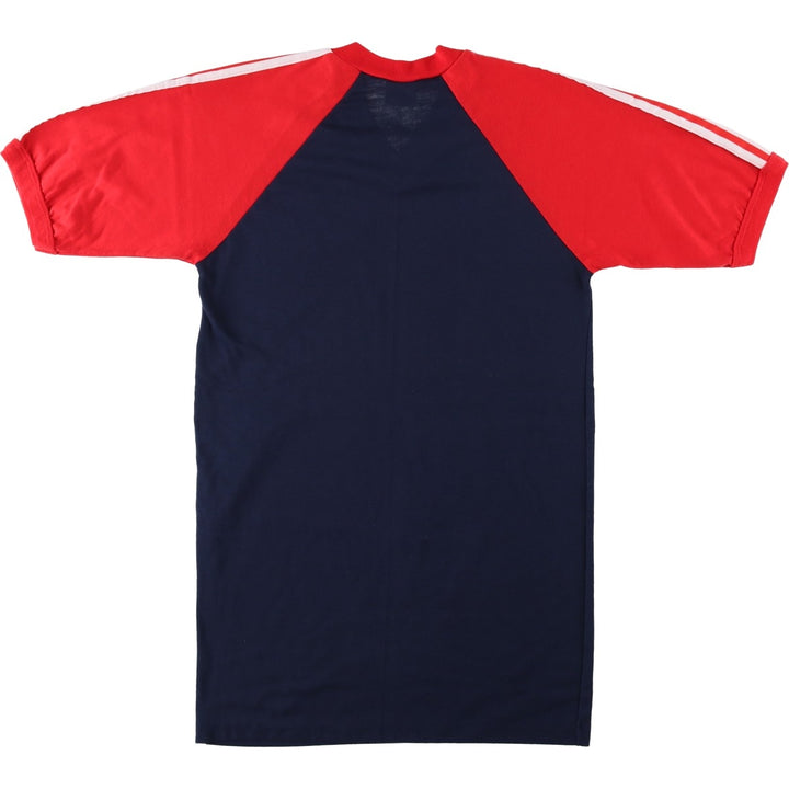 80'S Adidas V-neck Trefoil logo sports t-shirt, made in USA, men's size M equivalent, vintage. polyester navy blue type Vintage Second Hand