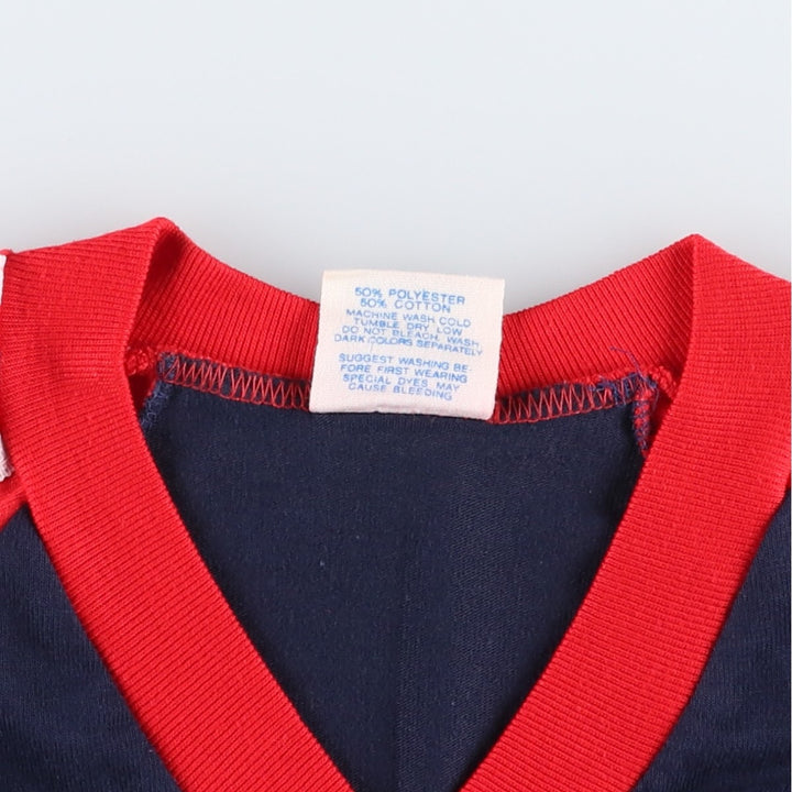 80'S Adidas V-neck Trefoil logo sports t-shirt, made in USA, men's size M equivalent, vintage. polyester navy blue type Vintage Second Hand