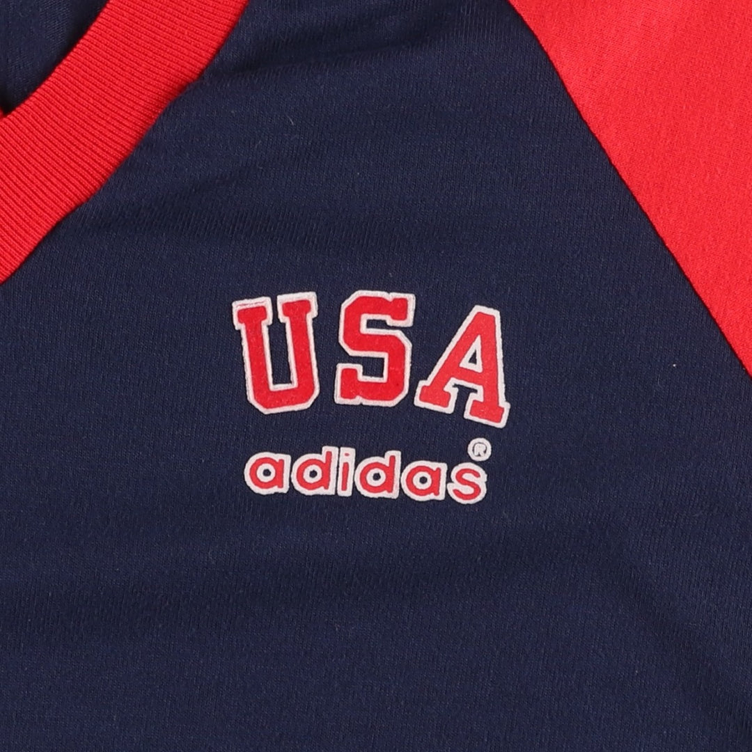 80'S Adidas V-neck Trefoil logo sports t-shirt, made in USA, men's size M equivalent, vintage. polyester navy blue type Vintage Second Hand