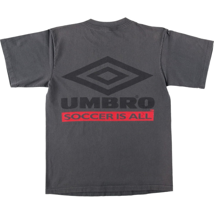 90'S Umbro logo print T-shirt, made in USA, men's size S equivalent, vintage. cotton Charcoal Vintage Second Hand