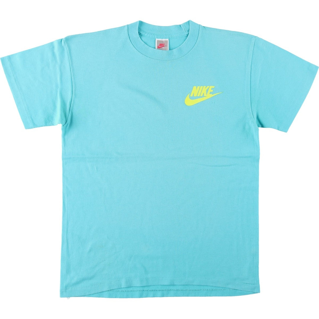 90'S Nike Silver Tag Logo Print T-Shirt Made in USA Men's L Size Vintage polyester Blue type light blue Vintage Second Hand