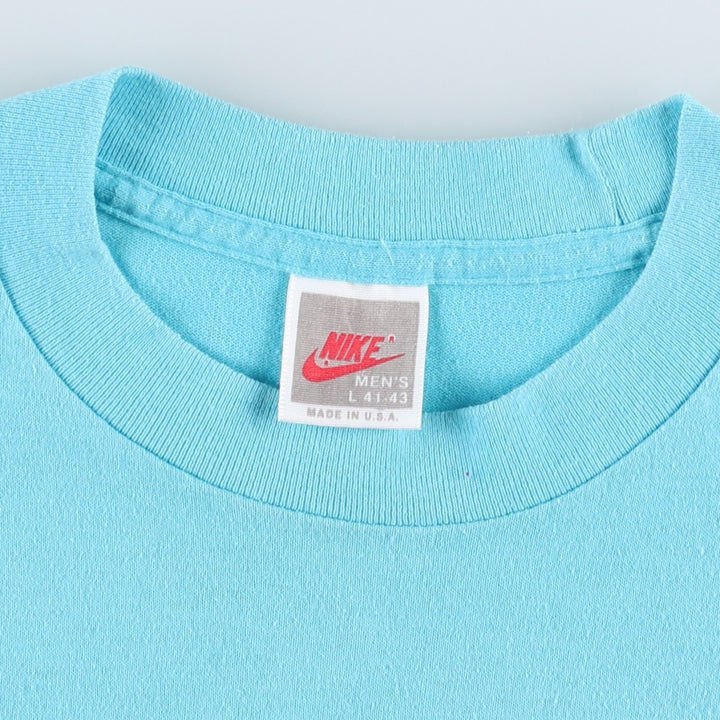 90'S Nike Silver Tag Logo Print T-Shirt Made in USA Men's L Size Vintage polyester Blue type light blue Vintage Second Hand