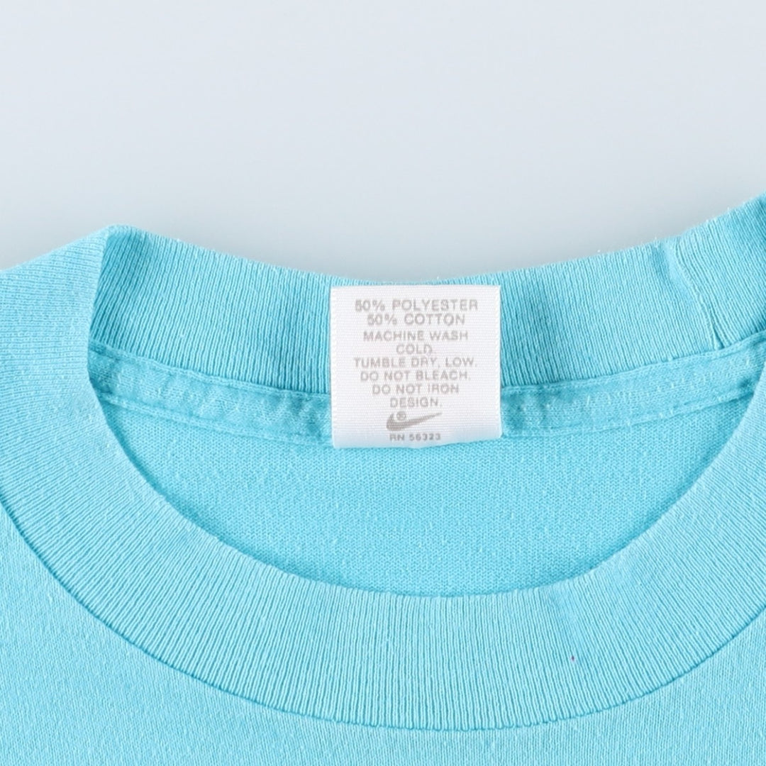 90'S Nike Silver Tag Logo Print T-Shirt Made in USA Men's L Size Vintage polyester Blue type light blue Vintage Second Hand