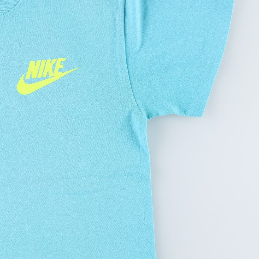 90'S Nike Silver Tag Logo Print T-Shirt Made in USA Men's L Size Vintage polyester Blue type light blue Vintage Second Hand