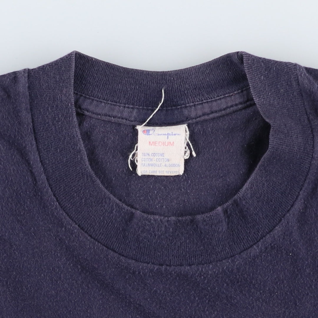 80'S Champion Tricolor Tag Logo Print T-Shirt, Made in Italy, Men's Size M (approx.), Vintage cotton navy blue type Vintage Second Hand