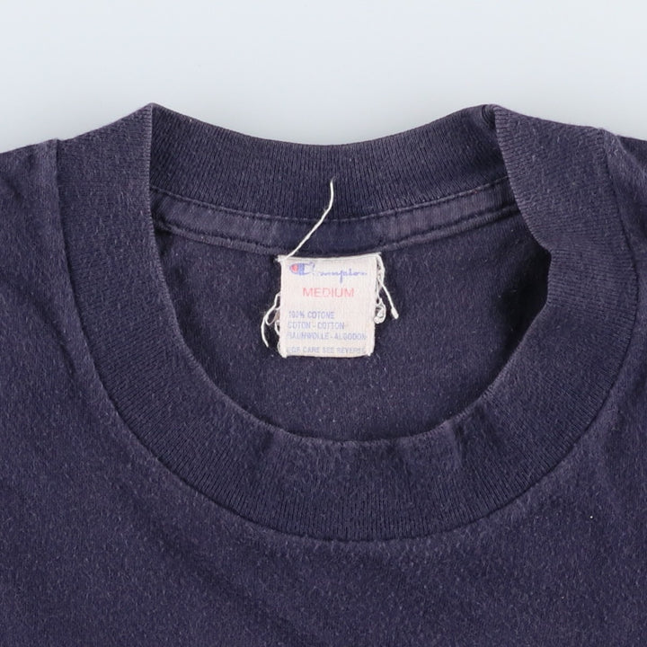 80'S Champion Tricolor Tag Logo Print T-Shirt, Made in Italy, Men's Size M (approx.), Vintage cotton navy blue type Vintage Second Hand
