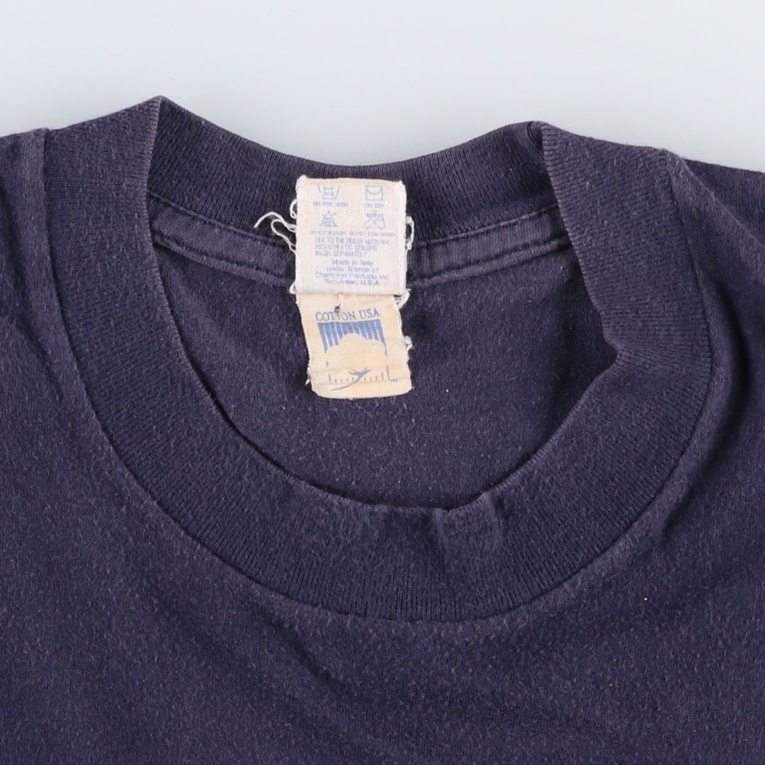 80'S Champion Tricolor Tag Logo Print T-Shirt, Made in Italy, Men's Size M (approx.), Vintage cotton navy blue type Vintage Second Hand