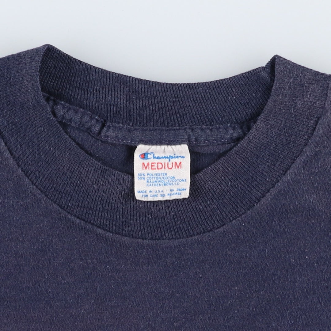 80'S Champion Tricot Tag Sports Print T-Shirt Made in USA Men's M Size Vintage polyester navy blue type Vintage Second Hand