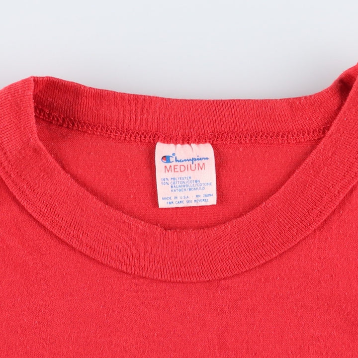 80'S Champion Tricolor Tag Back Print T-Shirt, Made in USA, Men's Size M (Equivalent), Vintage polyester red type Vintage Second Hand