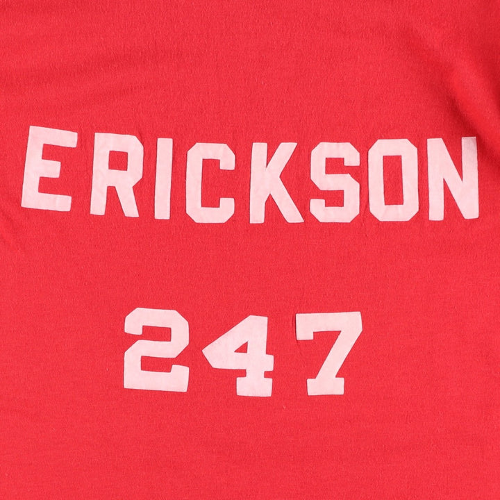 80'S Champion Tricolor Tag Back Print T-Shirt, Made in USA, Men's Size M (Equivalent), Vintage polyester red type Vintage Second Hand