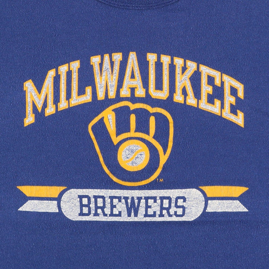 80'S Champion Tricolor Tag Milwaukee Brewers Sports Print T-Shirt, Made in USA, Men's Size M (Equivalent), Vintage polyester navy blue type Vintage Second Hand