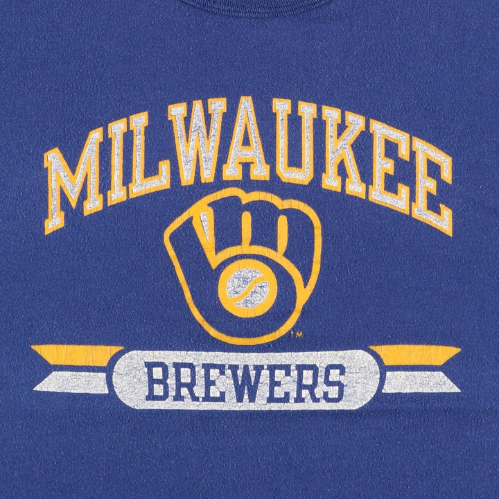 80'S Champion Tricolor Tag Milwaukee Brewers Sports Print T-Shirt, Made in USA, Men's Size M (Equivalent), Vintage polyester navy blue type Vintage Second Hand