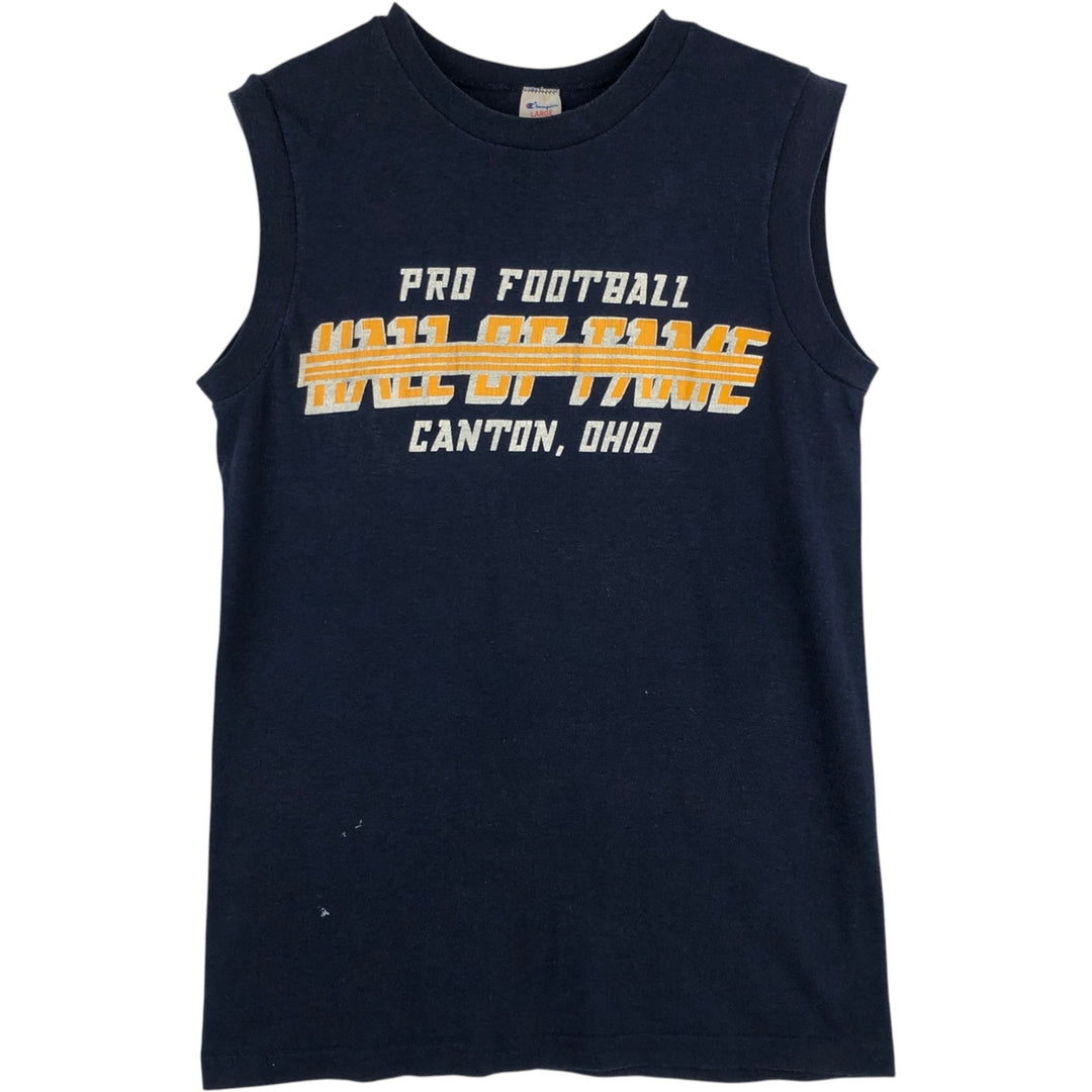 80'S Champion Tricolor Tag Sleeveless T-Shirt, Made in USA, Men's Size L (Equivalent), Vintage polyester navy blue type Vintage Second Hand