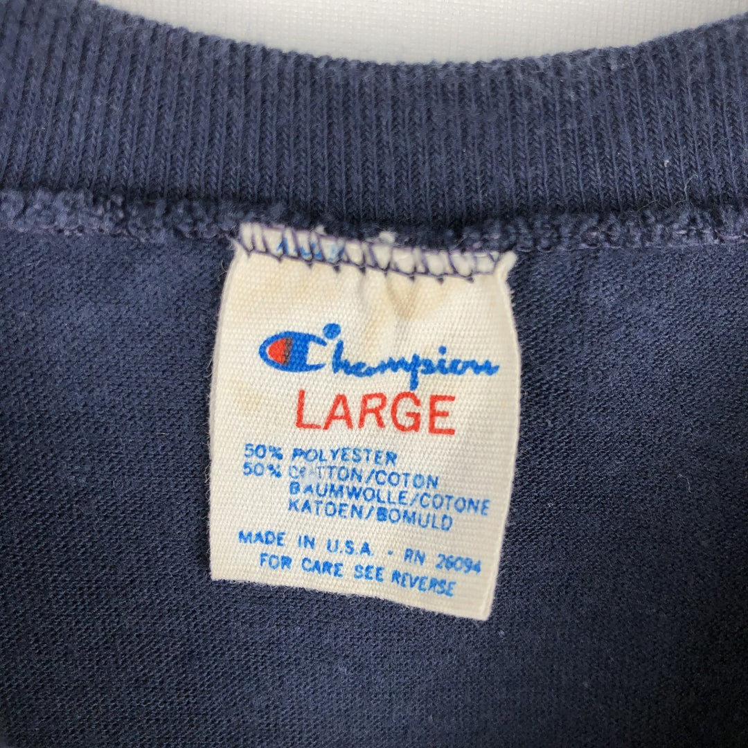 80'S Champion Tricolor Tag Sleeveless T-Shirt, Made in USA, Men's Size L (Equivalent), Vintage polyester navy blue type Vintage Second Hand