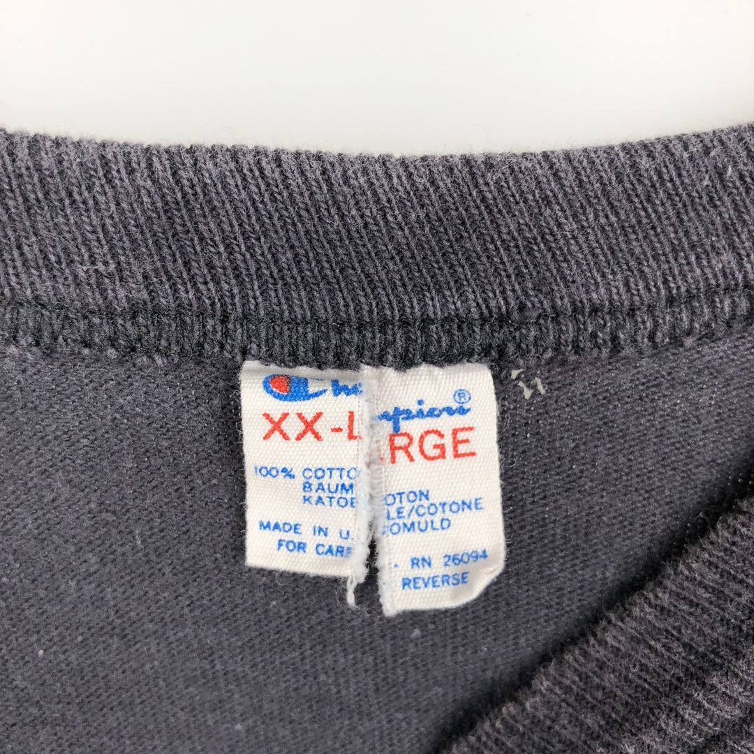 80'S Champion Tricolor Tag Logo T-Shirt, Men's XXL equivalent, Vintage cotton black type Vintage Second Hand