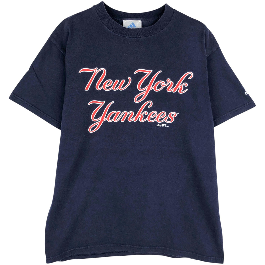 2000'S Adidas MLB New York Yankees logo print T-shirt, Made in USA, Men's size M (approx.) cotton navy blue type Vintage Second Hand