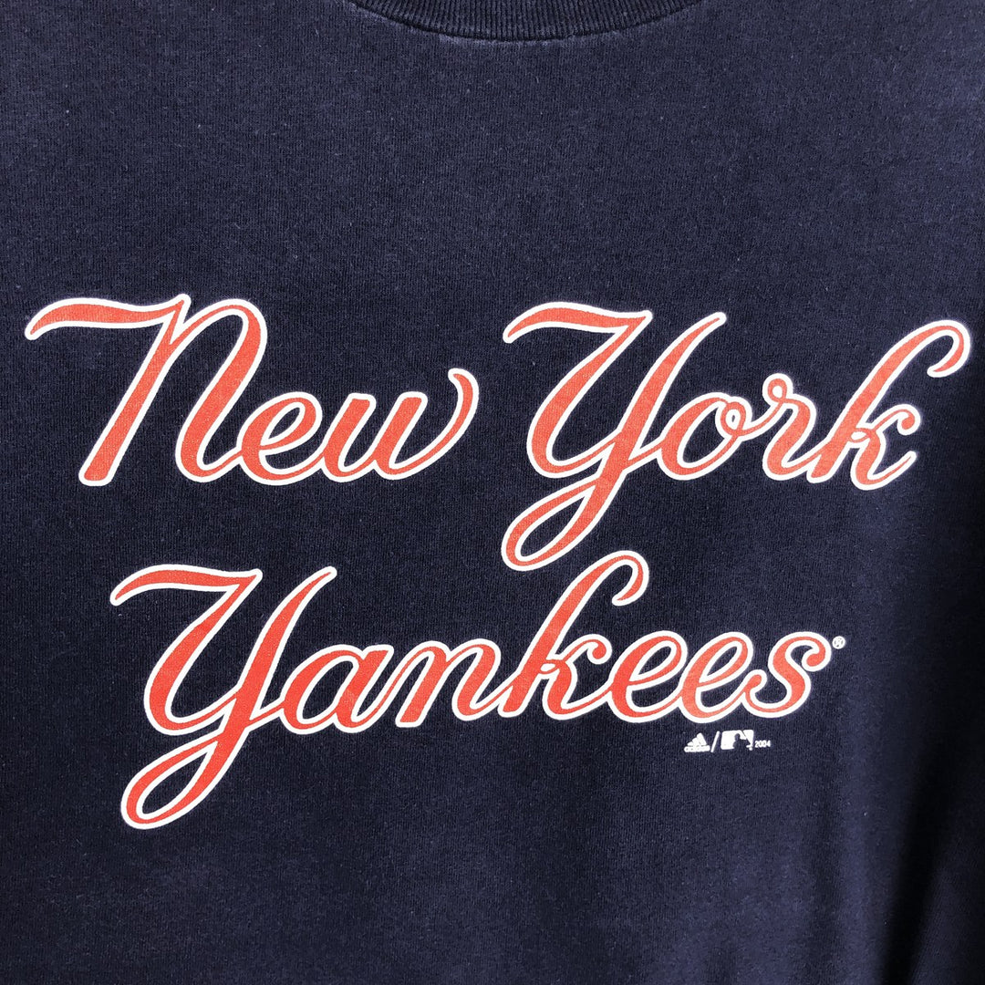 2000'S Adidas MLB New York Yankees logo print T-shirt, Made in USA, Men's size M (approx.) cotton navy blue type Vintage Second Hand