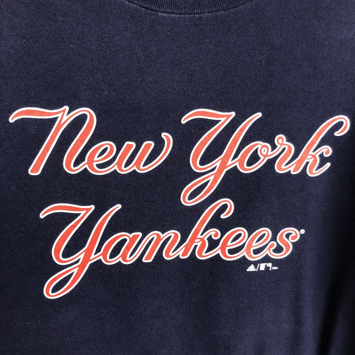 2000'S Adidas MLB New York Yankees logo print T-shirt, Made in USA, Men's size M (approx.) cotton navy blue type Vintage Second Hand