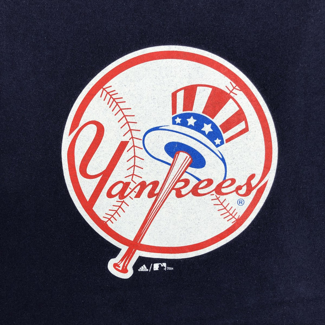 2000'S Adidas MLB New York Yankees logo print T-shirt, Made in USA, Men's size M (approx.) cotton navy blue type Vintage Second Hand