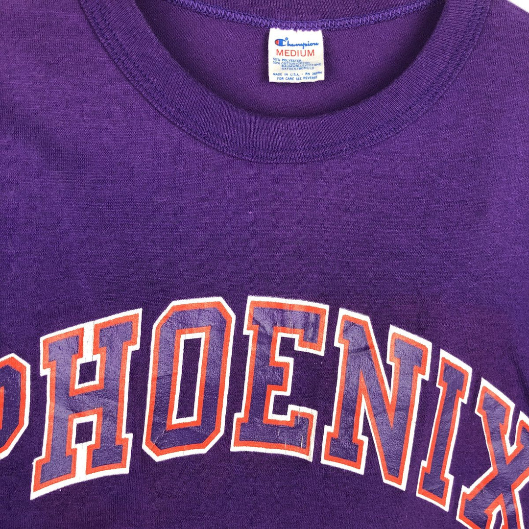 80'S NBA Phoenix Suns Tricolor Tag Sports Print T-Shirt, Made in USA, Men's Size M (Equivalent), Vintage polyester purple type Vintage Second Hand