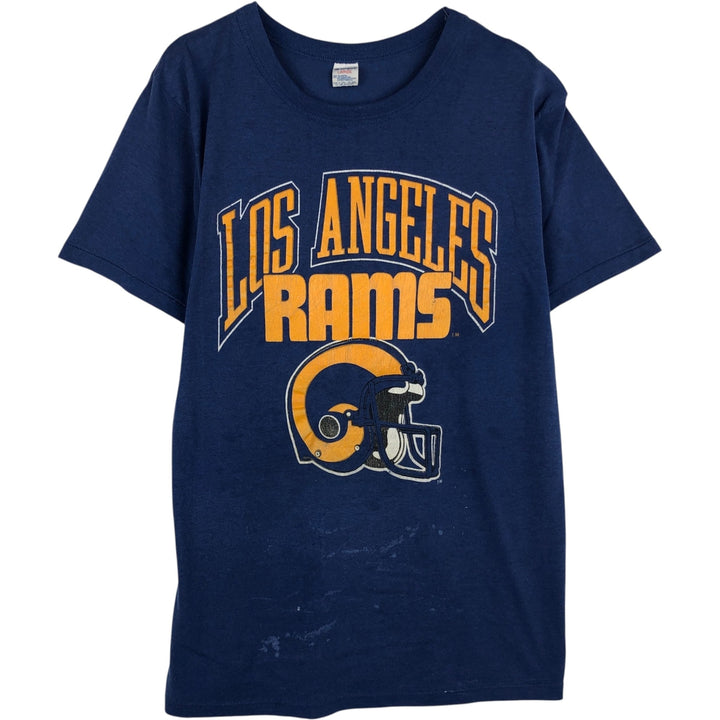 1980'S NFL Los Angeles Rams Tricot Tag Sports Print T-Shirt, Made in USA, Men's Size L (approx.), Vintage polyester Navy blue Vintage Second Hand