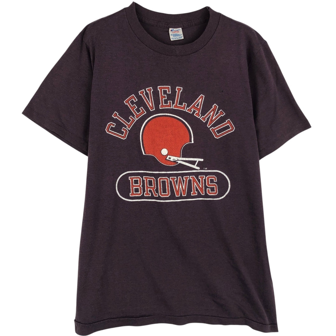 80'S Champion Tricolor Tag Cleveland Browns Sports Print T-Shirt, Made in USA, Women's Size L (Equivalent), Vintage polyester purple type Vintage Second Hand