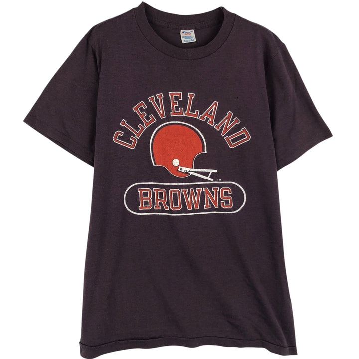 80'S Champion Tricolor Tag Cleveland Browns Sports Print T-Shirt, Made in USA, Women's Size L (Equivalent), Vintage polyester purple type Vintage Second Hand