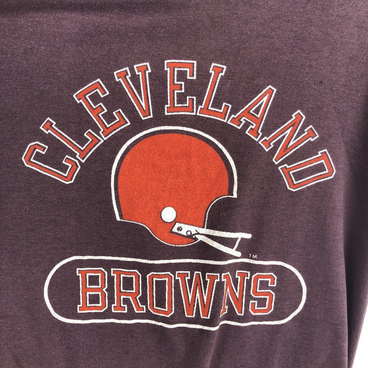 80'S Champion Tricolor Tag Cleveland Browns Sports Print T-Shirt, Made in USA, Women's Size L (Equivalent), Vintage polyester purple type Vintage Second Hand