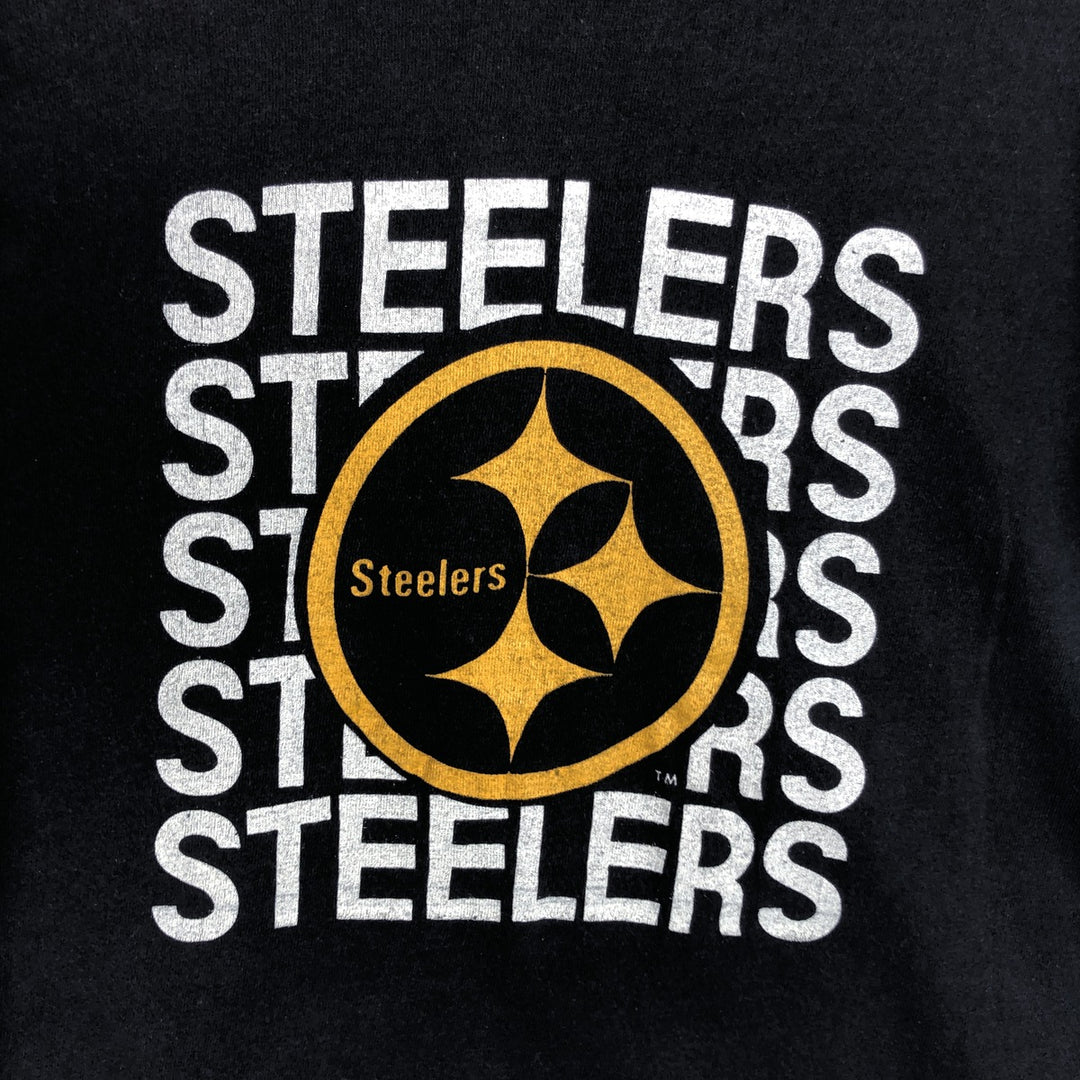 70'S Champion Bar Tag Pittsburgh Steelers Sports Print T-Shirt, Made in USA, Women's Size L (Equivalent), Vintage cotton navy blue type Vintage Second Hand