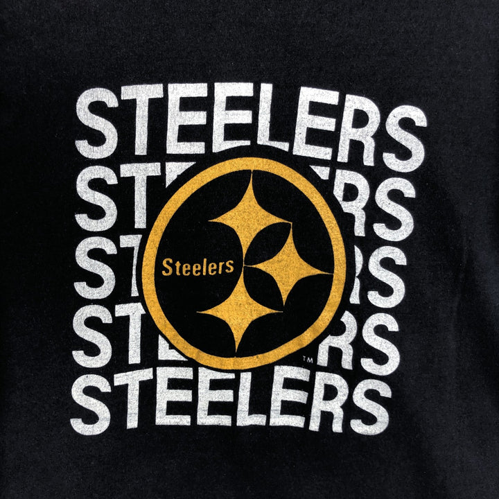 70'S Champion Bar Tag Pittsburgh Steelers Sports Print T-Shirt, Made in USA, Women's Size L (Equivalent), Vintage cotton navy blue type Vintage Second Hand