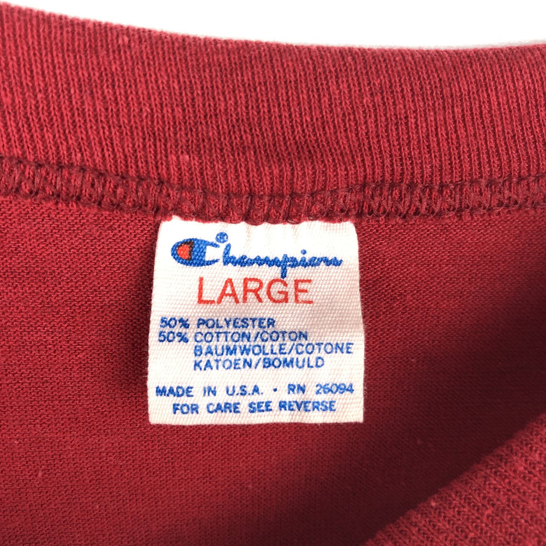 80'S Champion MLB Philadelphia Phillies Tricot Tag Logo Print T-Shirt, Made in USA, Men's Size L (approx.) polyester burgundy type Vintage Second Hand