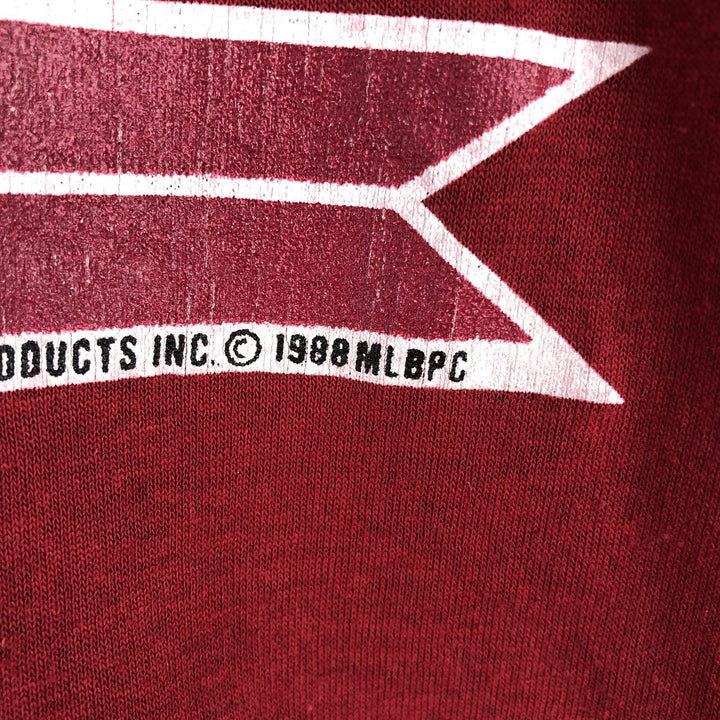 80'S Champion MLB Philadelphia Phillies Tricot Tag Logo Print T-Shirt, Made in USA, Men's Size L (approx.) polyester burgundy type Vintage Second Hand