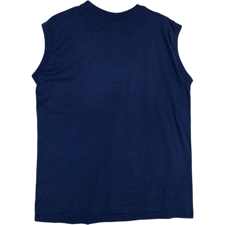 80'S Champion MLB Los Angeles Dodgers Tricolor Tag Sleeveless Logo Print T-Shirt, Made in USA, Men's XL (approx.) polyester navy blue type Vintage Second Hand