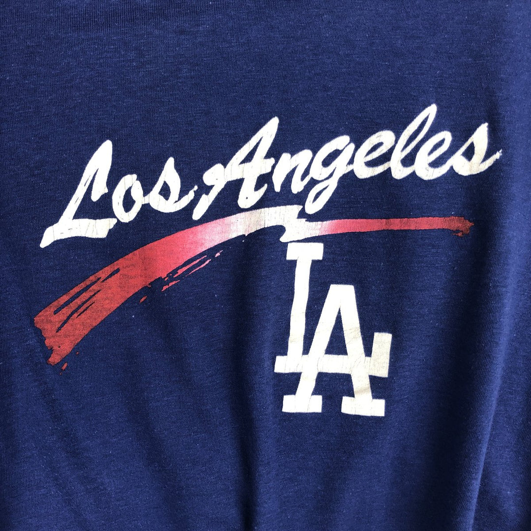 80'S Champion MLB Los Angeles Dodgers Tricolor Tag Sleeveless Logo Print T-Shirt, Made in USA, Men's XL (approx.) polyester navy blue type Vintage Second Hand