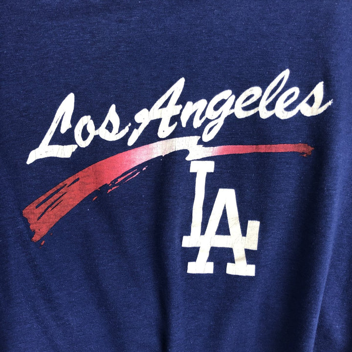 80'S Champion MLB Los Angeles Dodgers Tricolor Tag Sleeveless Logo Print T-Shirt, Made in USA, Men's XL (approx.) polyester navy blue type Vintage Second Hand